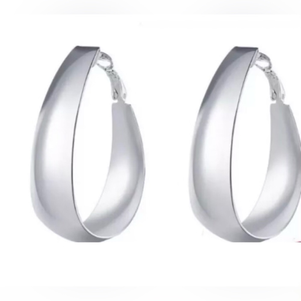 925 Sterling Silver large wide Oval Hoop dangle earrings